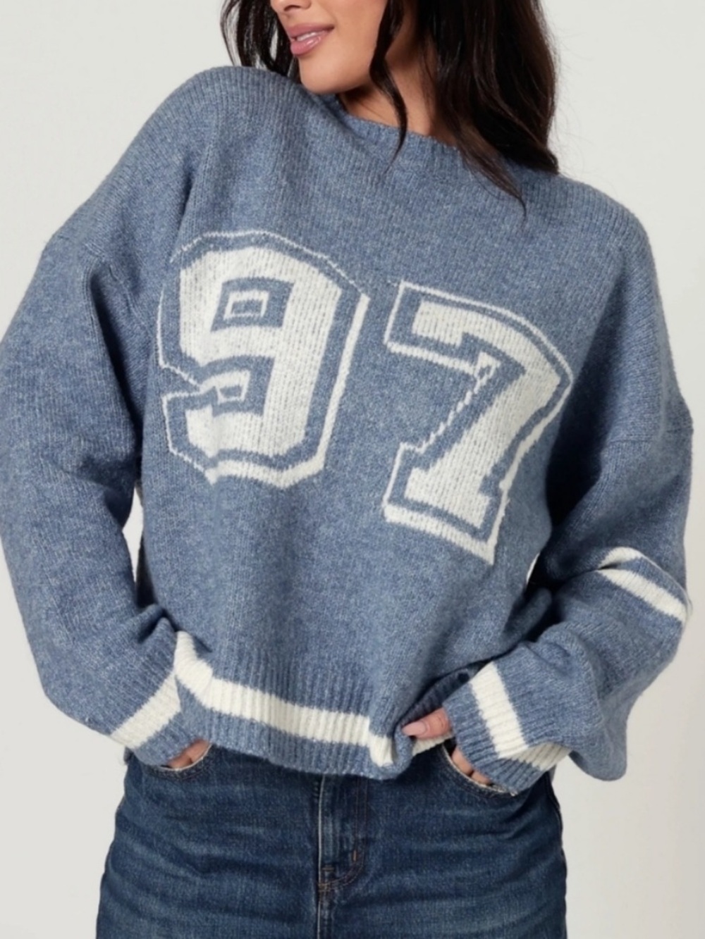 BAILEY ROSE vintage 97 sweater Blue & white with BTS Jungkook birth year!